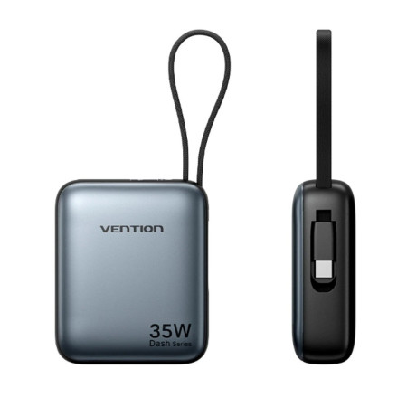 Vention 10000mAh 35W PD su integruotu USB-C kabeliu, pilkas