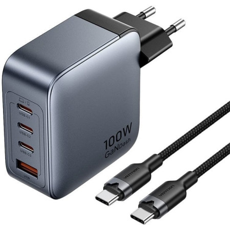 Vention 100W GaN Įkroviklis su 1x USB-A ir 3x USB-C