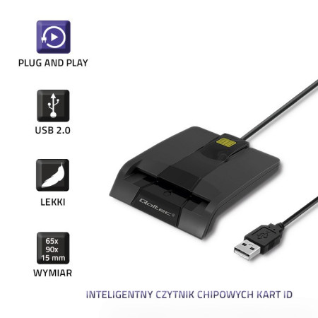 Qoltec intelektualus ID kortelių skaitytuvas SCR-0634 | USB 2.0 + USB-C adapteris