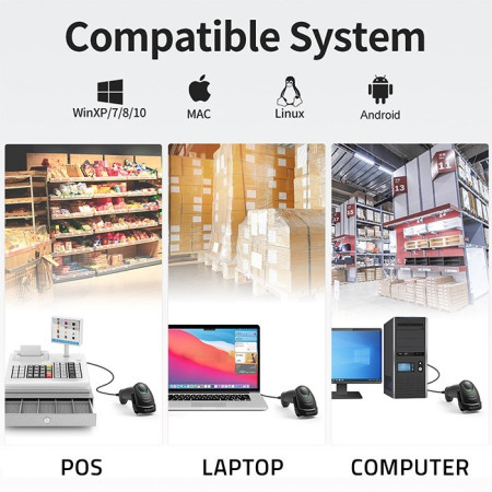 Qoltec 1D/2D Laserinis Brūkšninių Kodų Skaitytuvas Juodas