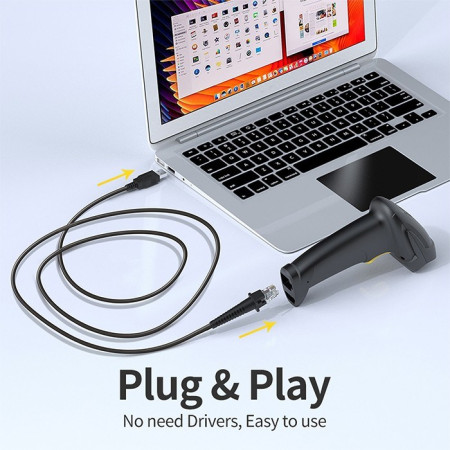 Qoltec 1D/2D Laserinis Brūkšninių Kodų Skaitytuvas Juodas