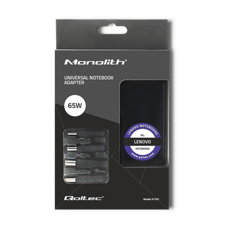 Qoltec įkroviklis Lenovo | 65W | 4 kištukai + maitinimo kabelis