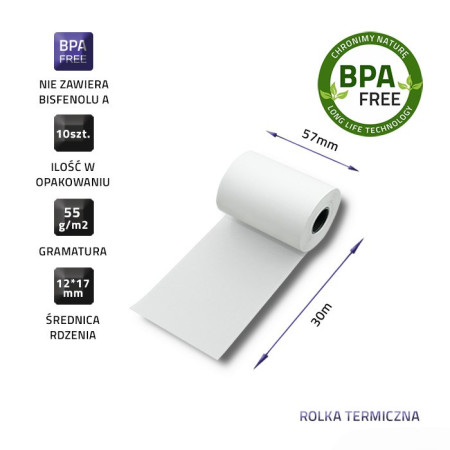 Qoltec termiškai juostos 57 x 30 | 55g/m2 | 10vnt. | BPA nemokama