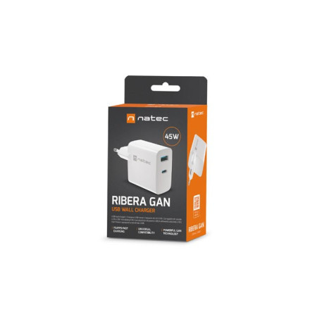 Natec Ribera GaN 45W USB-A USB-C balta