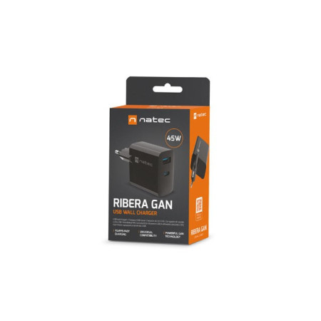 Natec Ribera GaN 45W USB-A USB-C juoda