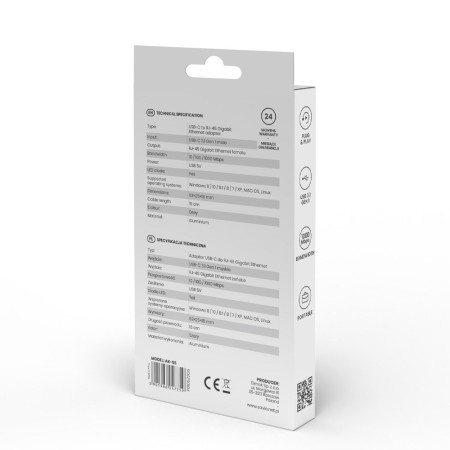 Savio AK-56 Adapteris USB-C 3.1 GEN 1 į RJ-45 Gigabit Ethernet