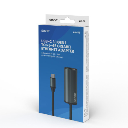 Savio AK-56 Adapteris USB-C 3.1 GEN 1 į RJ-45 Gigabit Ethernet