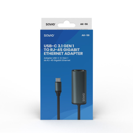 Savio AK-56 Adapteris USB-C 3.1 GEN 1 į RJ-45 Gigabit Ethernet