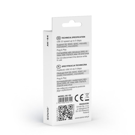 SD kortelių skaitytuvas, USB 3.0, 5 Gbps, AK-64