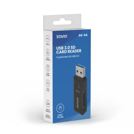 SD kortelių skaitytuvas, USB 3.0, 5 Gbps, AK-64