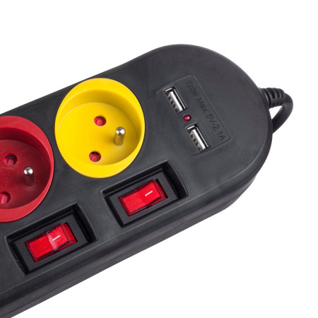 Maitinimo juosta su jungikliais, 4 lizdai + 2xUSB, MCE229B Juoda