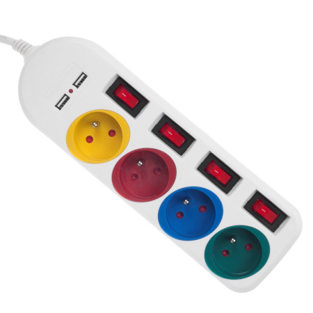 Maitinimo juosta su jungikliais, 4 lizdai + 2xUSB, MCE229W Balta