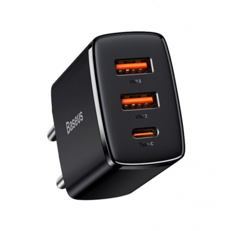 Baseus Compact Quick Charger 2xUSB, USB-C, PD, 3A, 30W juodas
