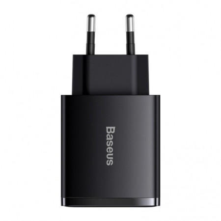 Baseus Compact Quick Charger 2xUSB, USB-C, PD, 3A, 30W juodas
