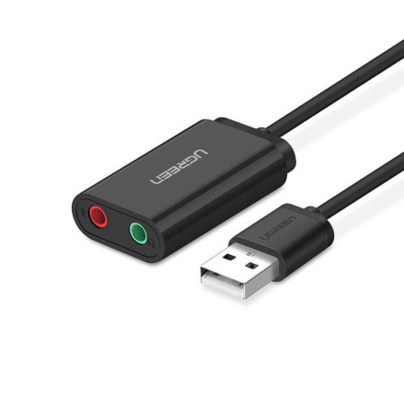 UGREEN USB išorinė garso plokštė, 15 cm, juoda