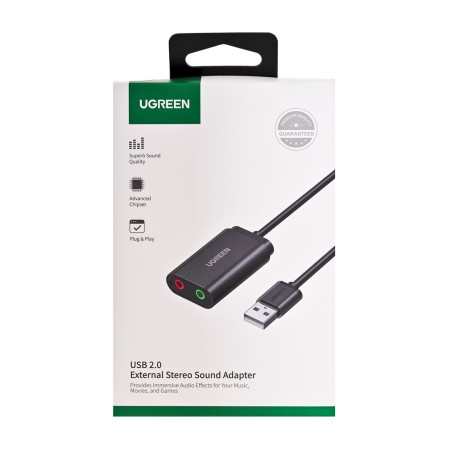 UGREEN USB išorinė garso plokštė, 15 cm, juoda