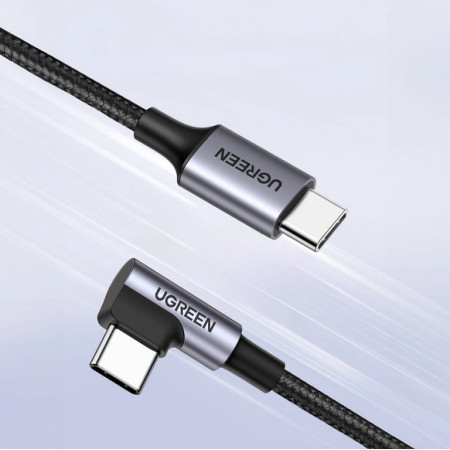 UGREEN US255 kampinis USB-C - USB-C kabelis, 0,5 m, juodai pilkas