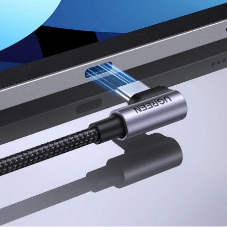 UGREEN US255 kampinis USB-C - USB-C kabelis, 0,5 m, juodai pilkas
