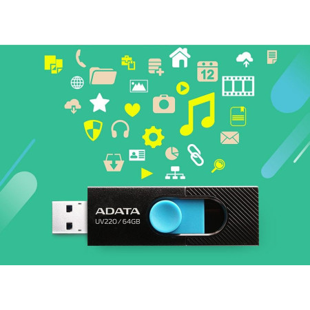 ADATA UV220 USB atmintukas 64 GB (Juoda, Mėlyna)