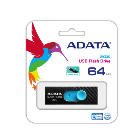 ADATA UV320 USB atmintukas 64 GB USB A tipo 3.2 Gen 1 Juoda, Mėlyna