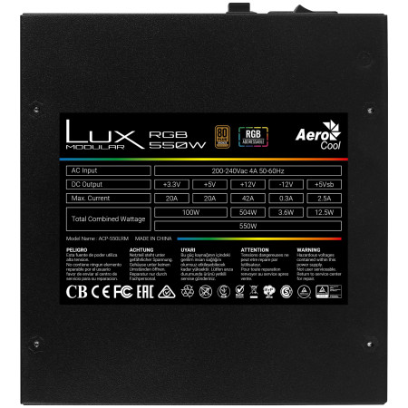 Aerocool LUX RGB 550M maitinimo blokas 550 W 20+4 pin ATX