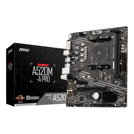 MSI A520M-A PRO pagrindinė plokštė AMD A520 AM4 lizdas micro ATX