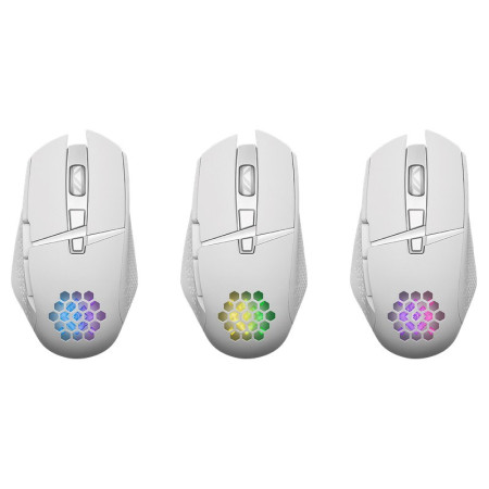 Belaidė pelė Defender GLORY GM-514 optinė 3200dpi balta RGB akumuliatorius 7 mygtukai žaidimams