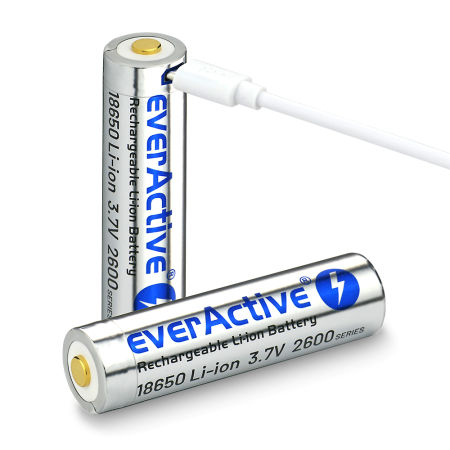 everActive 18650 2600mAh akumulatorius su micro USB