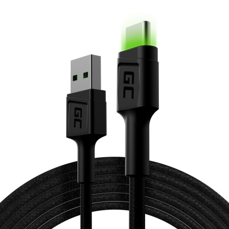 Green Cell USB-C švytintis kabelis 2.0m juodas