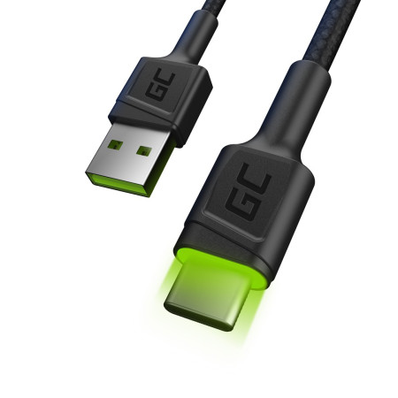Green Cell USB-C švytintis kabelis 2.0m juodas