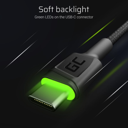 Green Cell USB-C švytintis kabelis 2.0m juodas