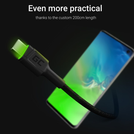 Green Cell USB-C švytintis kabelis 2.0m juodas