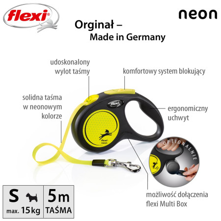 Flexi Neon (New Classic) S pavadėlis 5 m