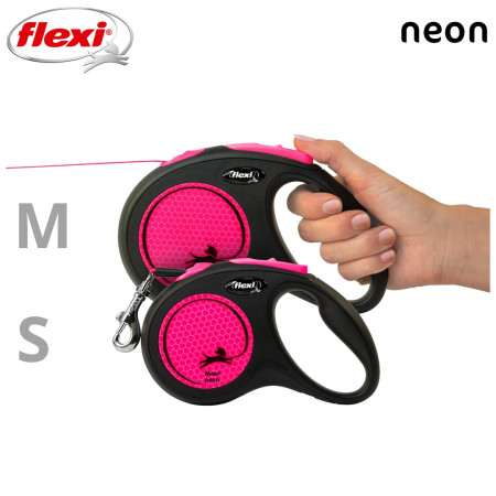 Flexi Automatinė Smycz New Neon 5 m, S Dydis Juoda/Rožinė