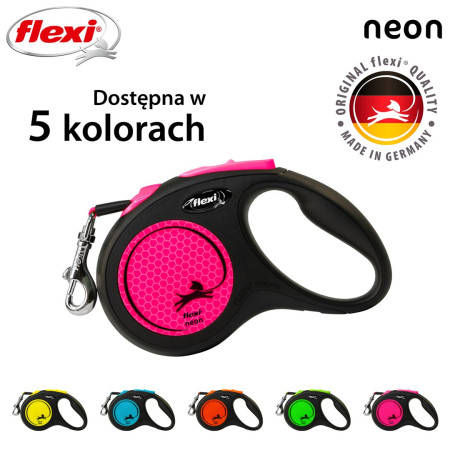 Flexi Automatinė Smycz New Neon 5 m, S Dydis Juoda/Rožinė