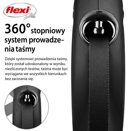 Flexi Smycz New Classic Taškinė 5 m, L Dydis Juoda