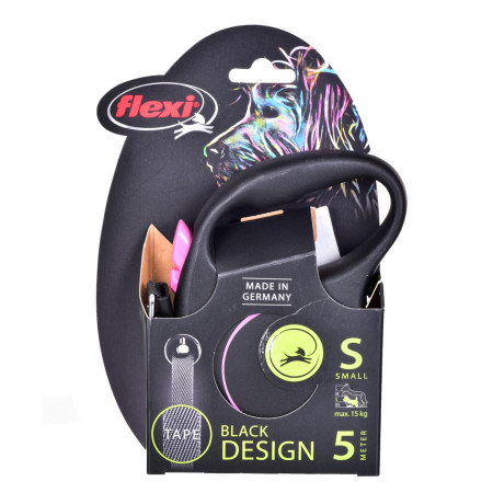 Flexi Automatinė Smycz Black Design 5 m, S Dydis Juoda/Rožinė