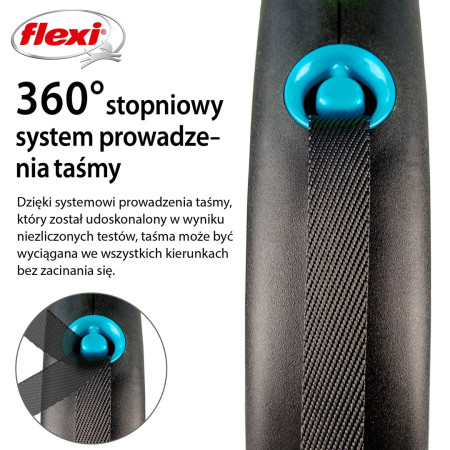 FLEXI automatinė šunų pavadėlio juosta, juoda/šviesiai mėlyna, S, 5m