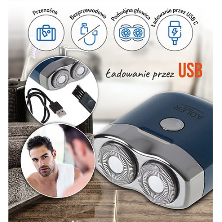 Adler AD 2937 nešiojamas skustuvas mėlynas