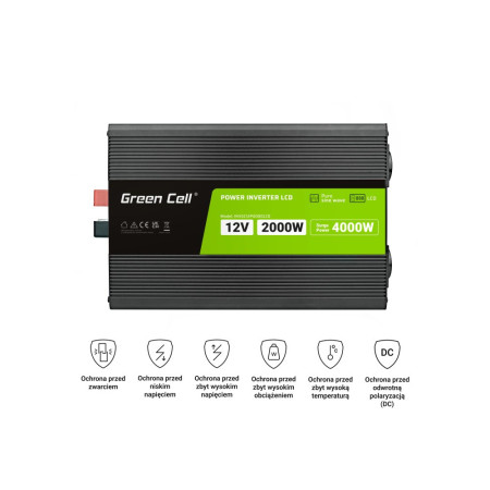 Green Cell PowerInverter LCD 12 V 2000W/40000W - švarus sinusas