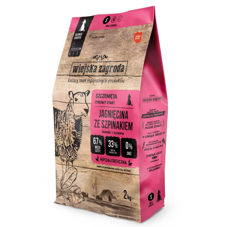 Wiejskos Ūkio avienos mėsa su špinatais - sausa maistas šuniukams - 2 kg