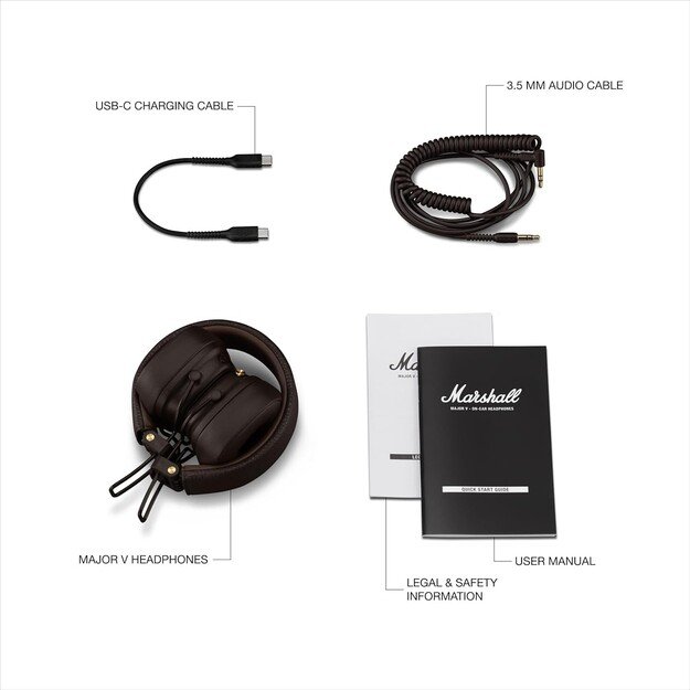 Belaidės ausinės Marshall Major V On-Ear Bluetooth rudos 2