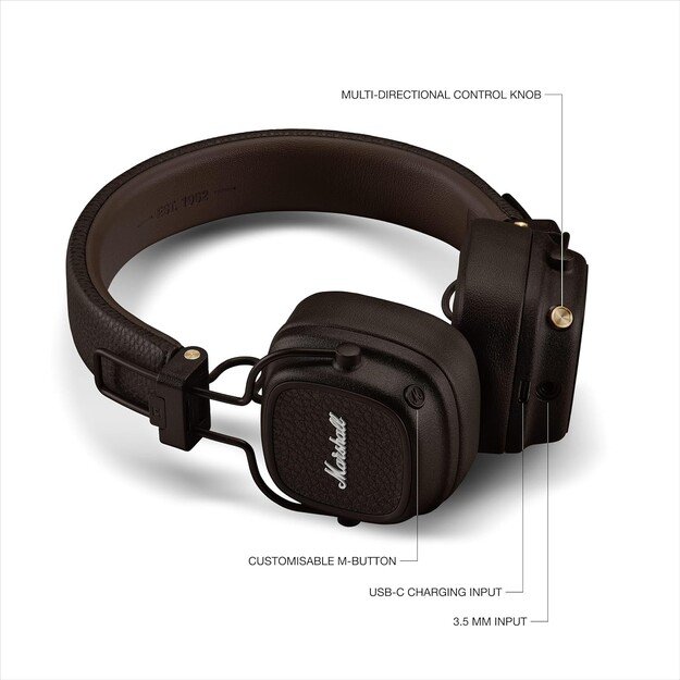 Belaidės ausinės Marshall Major V On-Ear Bluetooth rudos 5