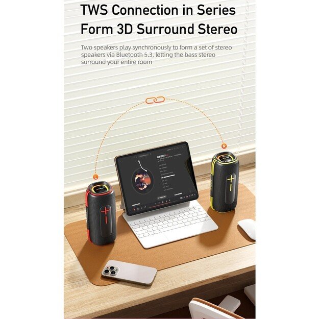 Bluetooth ne&scaron;iojamas garsiakalbis Awei KA5 20W juodas 5