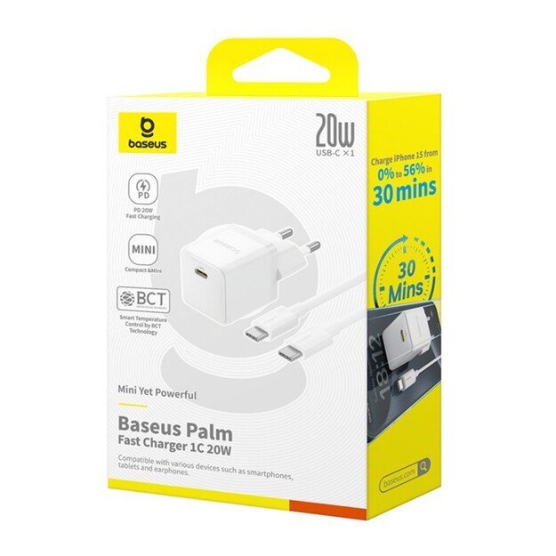 Įkroviklis Baseus Palm 20W USB-C + USB-C to USB-C cable 1.0m baltas P10111602213-01 4