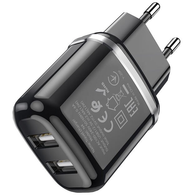 Įkroviklis Hoco N4 12W 2xUSB-A juodas 1