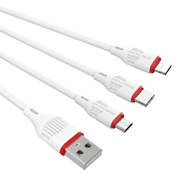 USB kabelis Borofone BX17 3in1 microUSB-Lightning-Type-C baltas 1