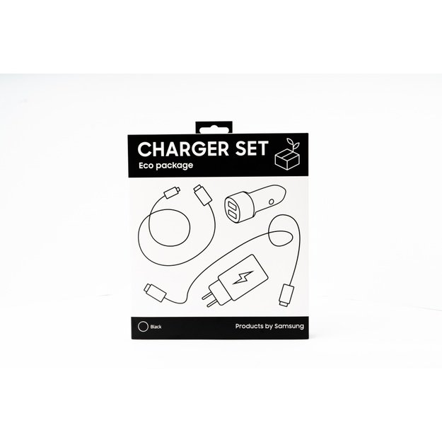 Charger set in ECO package. Includes travel and car adapters with cables 2