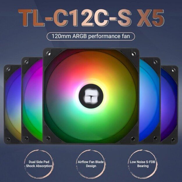 Thermalright TL-C12C-S X5 PWM ARGB Black 5vnt. (120mm) (Juodi) Ventiliatoriai