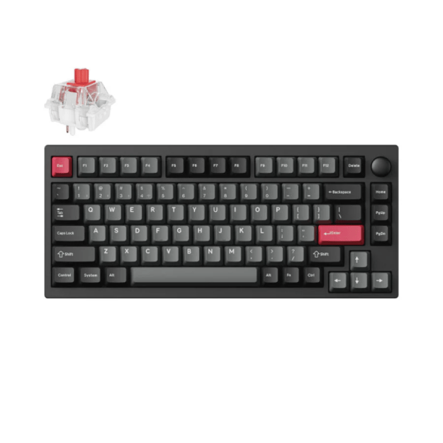 Keychron Lemokey P1 Pro Wireless (P1P-M1) - US Layout - Hot-Swappable Super Red Switches - Carbon Black (Juoda) Mechaninė Belaidė Žaidimų Klaviatūra
